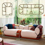 Oversized Curved Chenille Floor Sofa with Boho Pillows