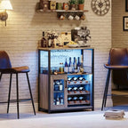 3-Tier Wine Bar Cabinet with LED Lights, Wine Rack, Glass Holder & Mesh Door Storage
