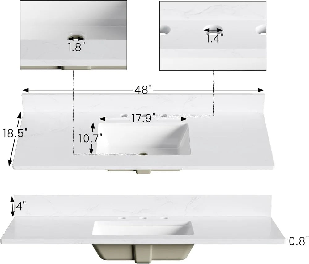 48" Bathroom Vanity with Sink, Freestanding Storage Cabinet, Engineered Stone Top