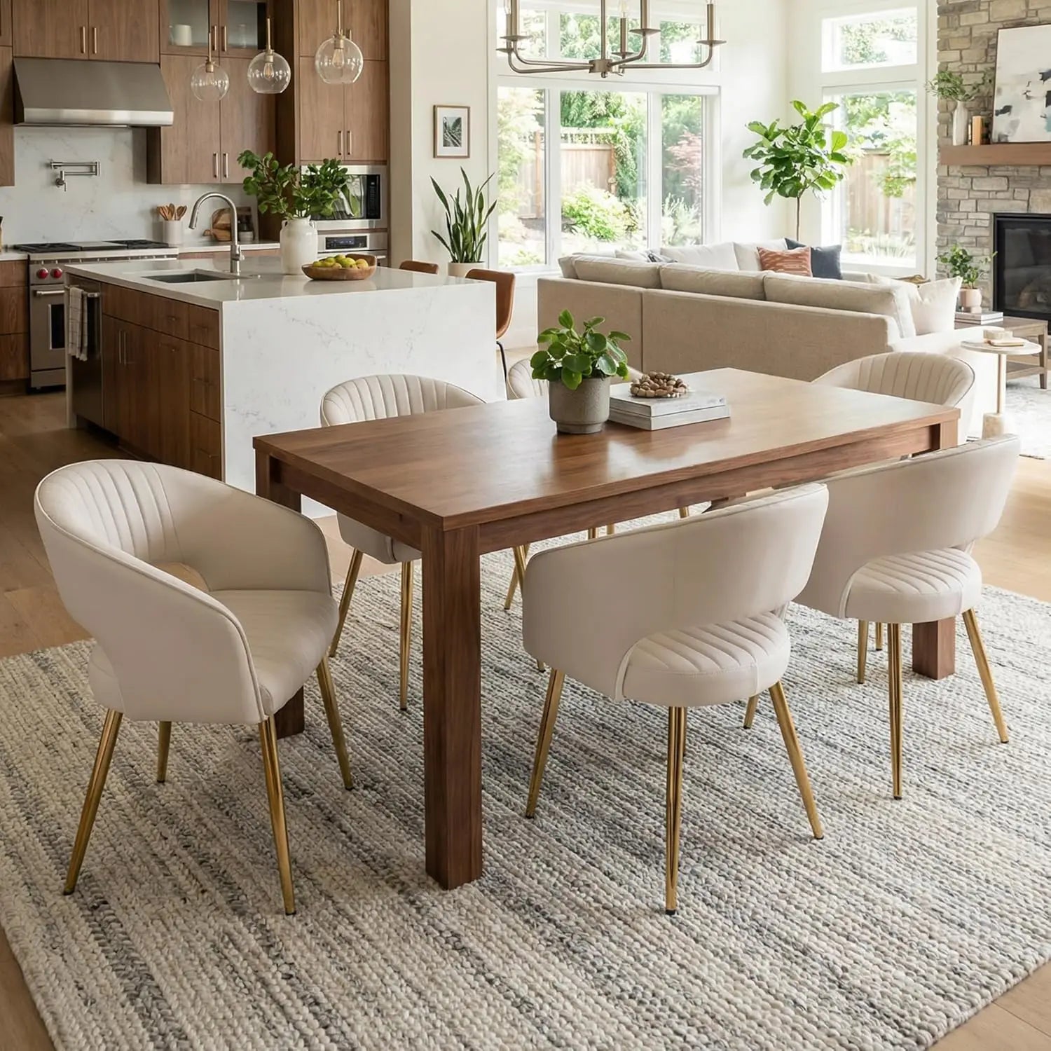Luxe Haven Cream Faux Leather Dining Chairs with Gold Legs