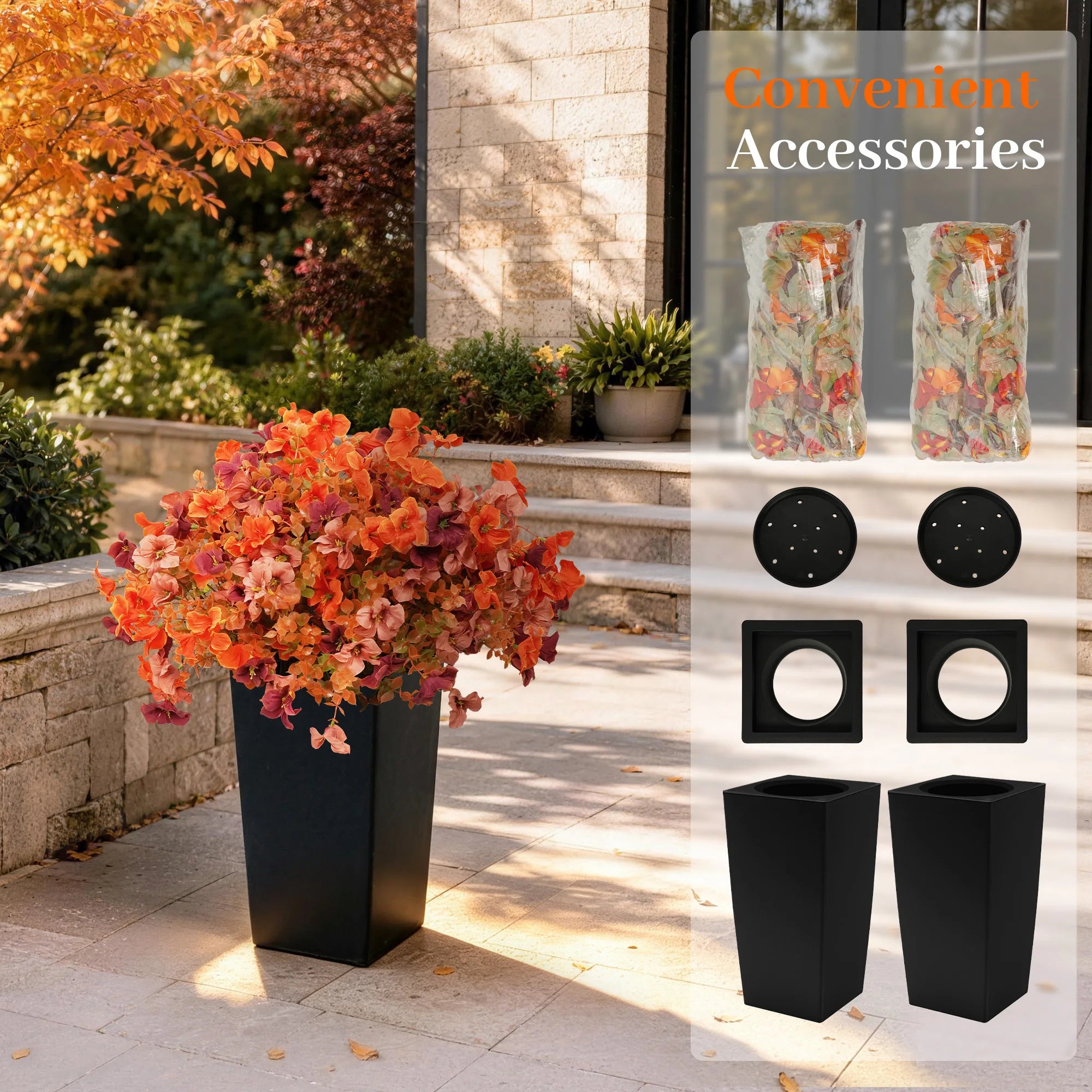 Harvest 24" Artificial Orange Daisy Planters – 2-Piece Fall Porch & Entryway Décor Set