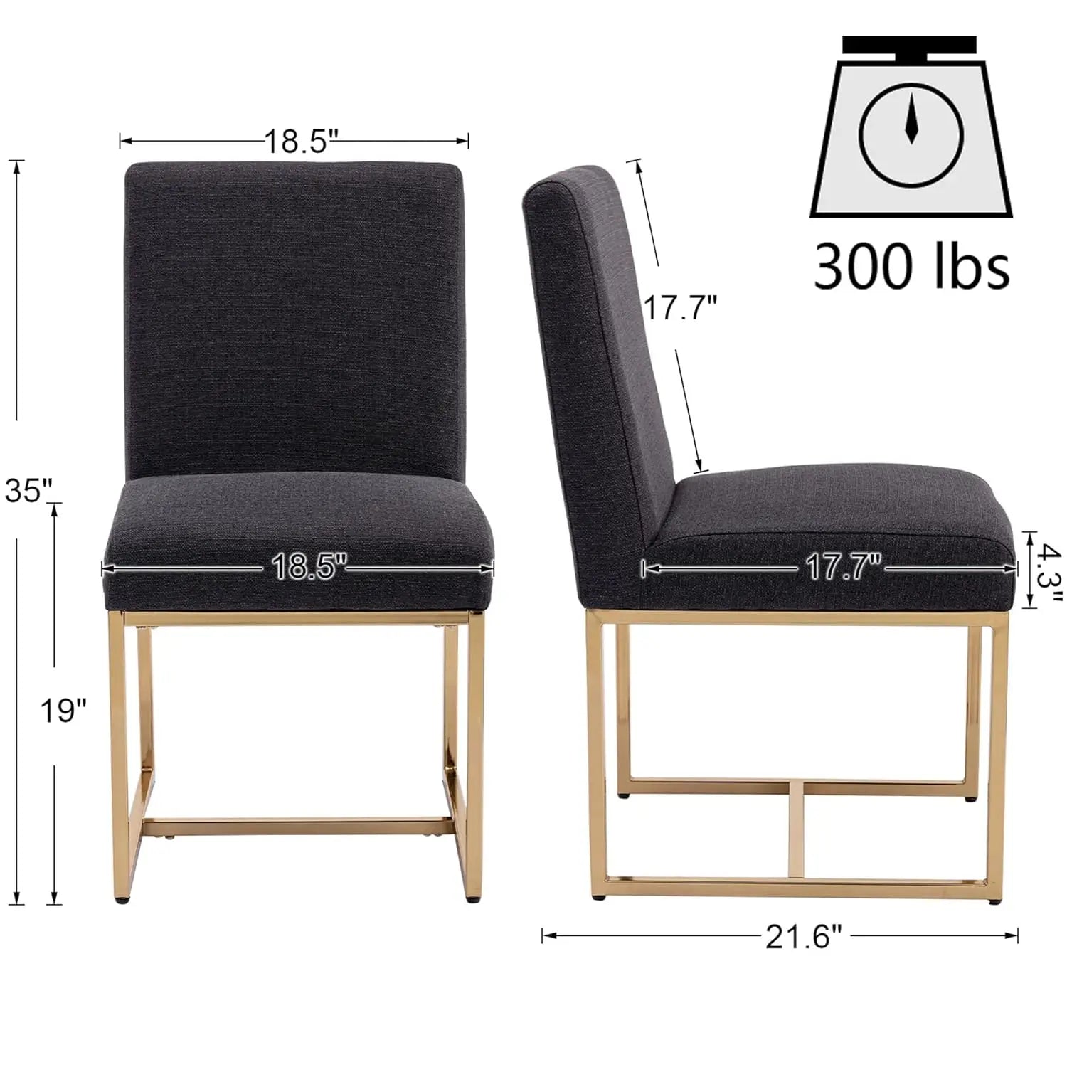 Monroe Mid-Century Linen Dining Chairs with Gold Frame