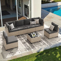 7-Piece Patio Furniture Set, Outdoor Rattan Sectional Sofa with Tempered Glass Table, All-Weather, for Garden, Porch, Backyard