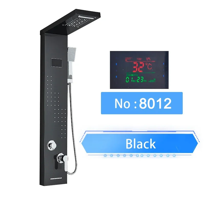 Cascade Luxe LED Shower Panel System with Digital Temperature Display & SPA Massage Jets