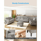 Light Grey Linen Living Room Sofa Set