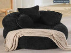Oversized Bean Bag Chair 43 Inch Round Chenille Fabric Compressed Sofa Lounge with Pillows Black Living Room Bedroom