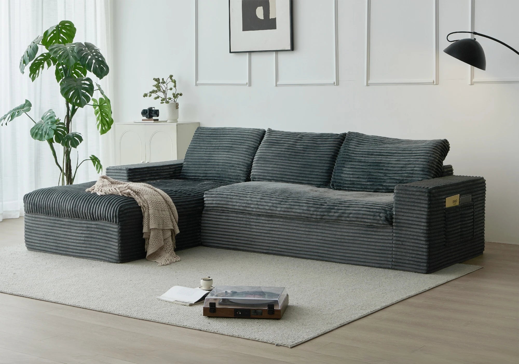 104" Modular Sectional Couch with Chaise, Cloud Couch Deep Seat Fluffy Corduroy Sofa Memory Foam Boneless Couches for Living Roo