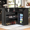 L-Shaped Corner Bar Cabinet with Fridge Space, LED Lights, Wine Storage & Charging Station