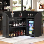 L-Shaped Corner Bar Cabinet with Fridge Space, LED Lights, Wine Storage & Charging Station
