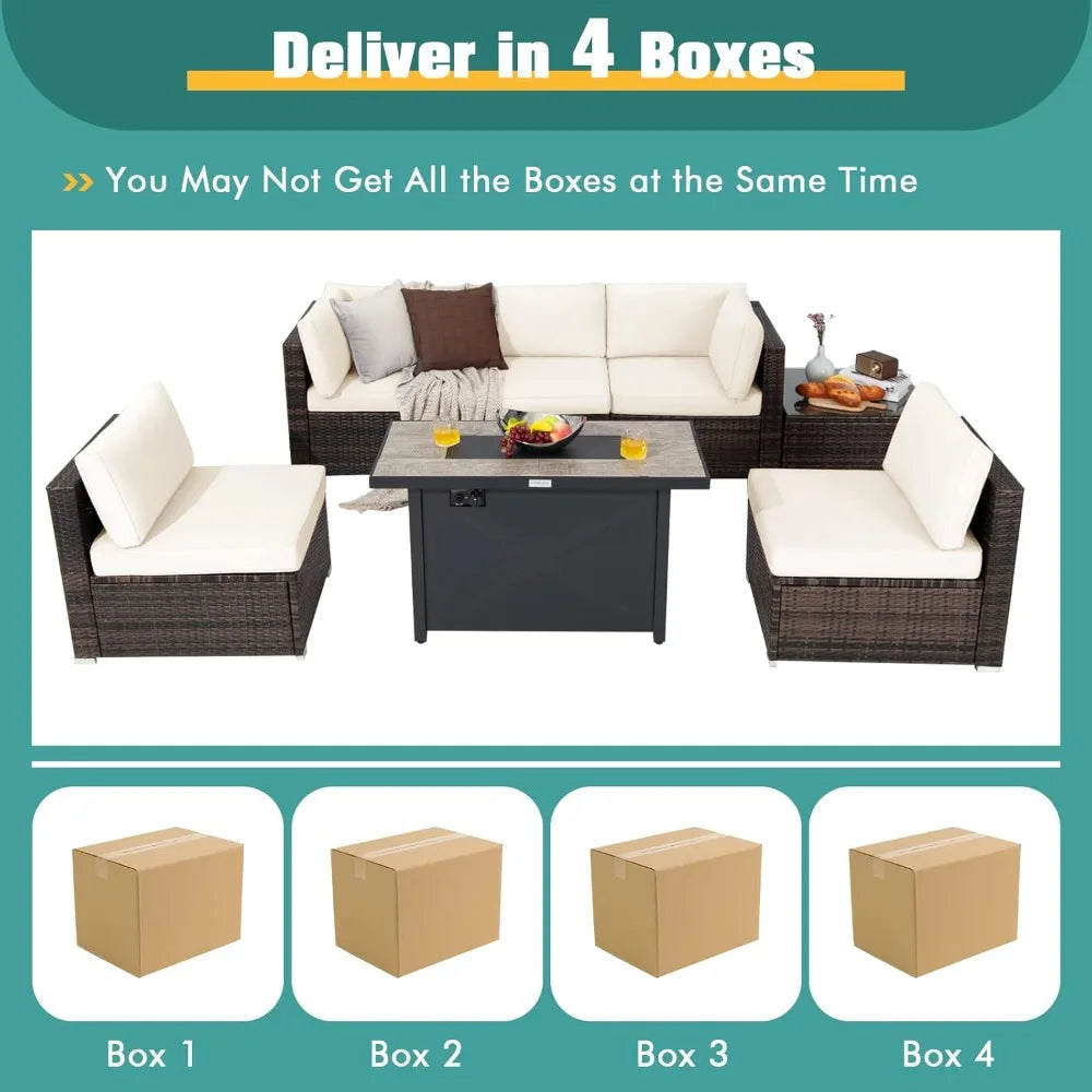 Monterey 7-Piece Patio Lounge Set with Fire Pit Table