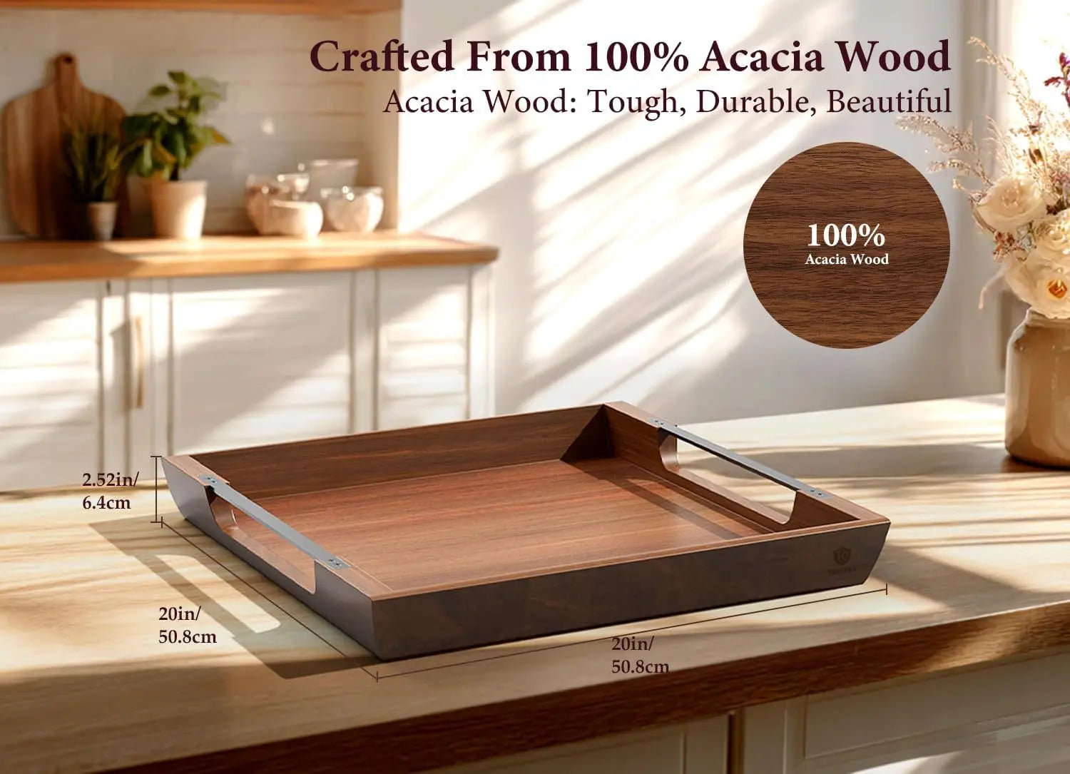 Oak & Iron Acacia Wood Ottoman Serving Tray