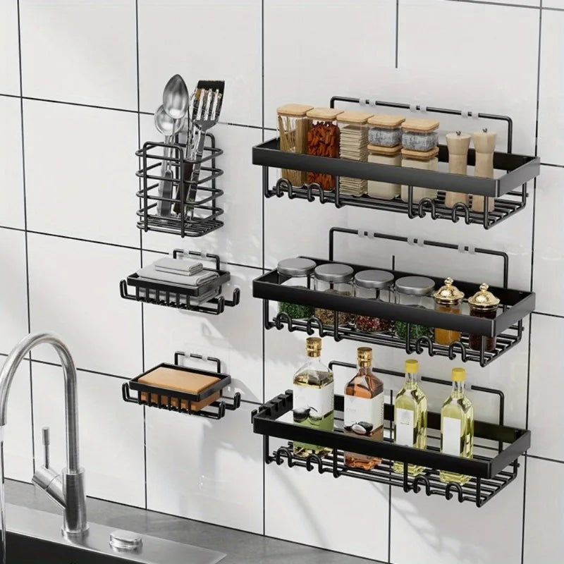 HavenHarbor 6-Piece Adhesive Shower Caddy & Bathroom Organizer Set