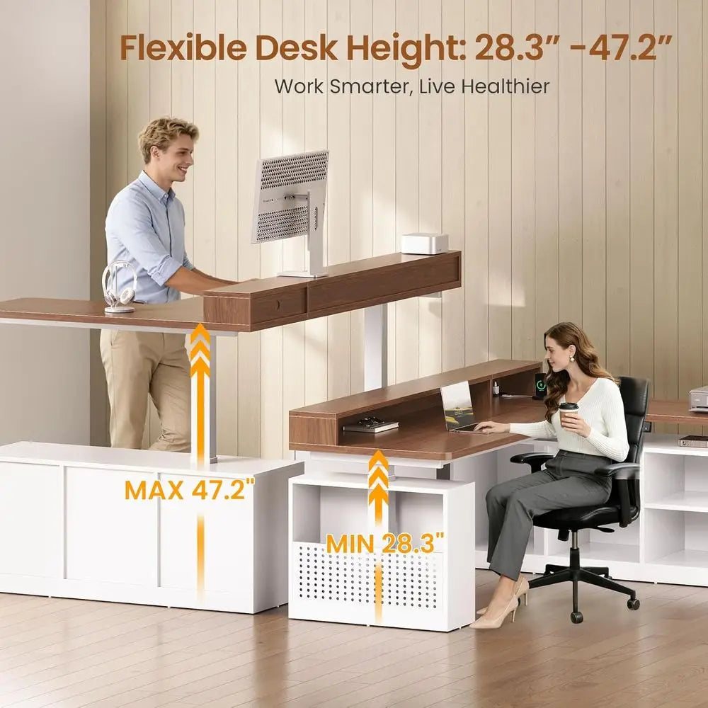 Summit Pro 63" L-Shaped Electric Standing Desk with LED Lights & Storage