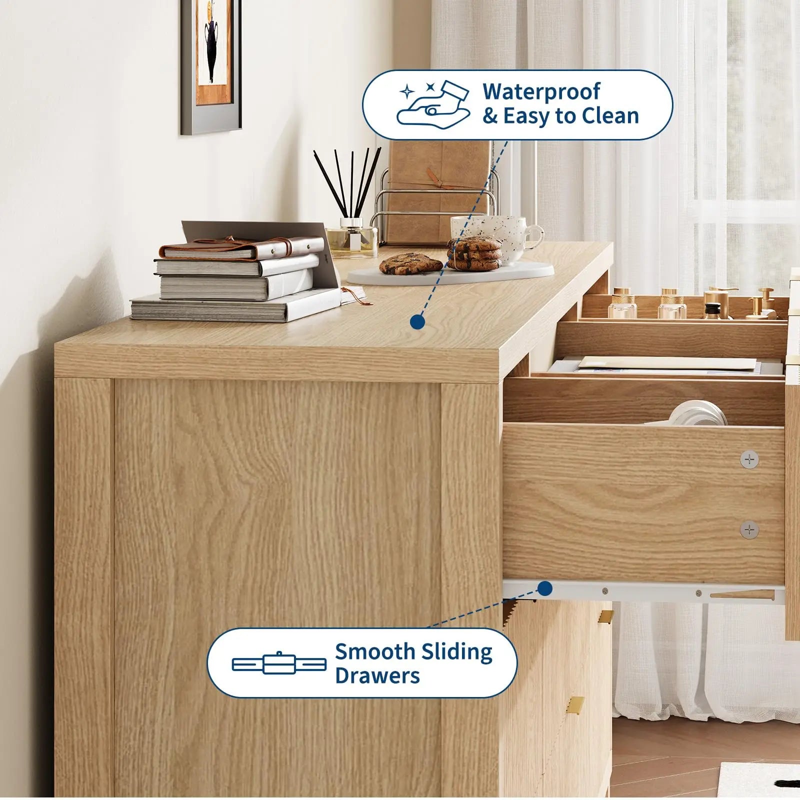Willow Ridge Mid-Century Fluted Farmhouse Dresser – 9 Drawer Storage Organizer