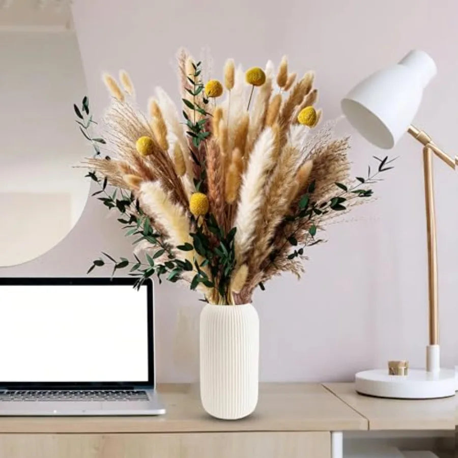 Olive Green Pampas Grass & Dried Flower Bouquet – Boho Rustic Arrangement