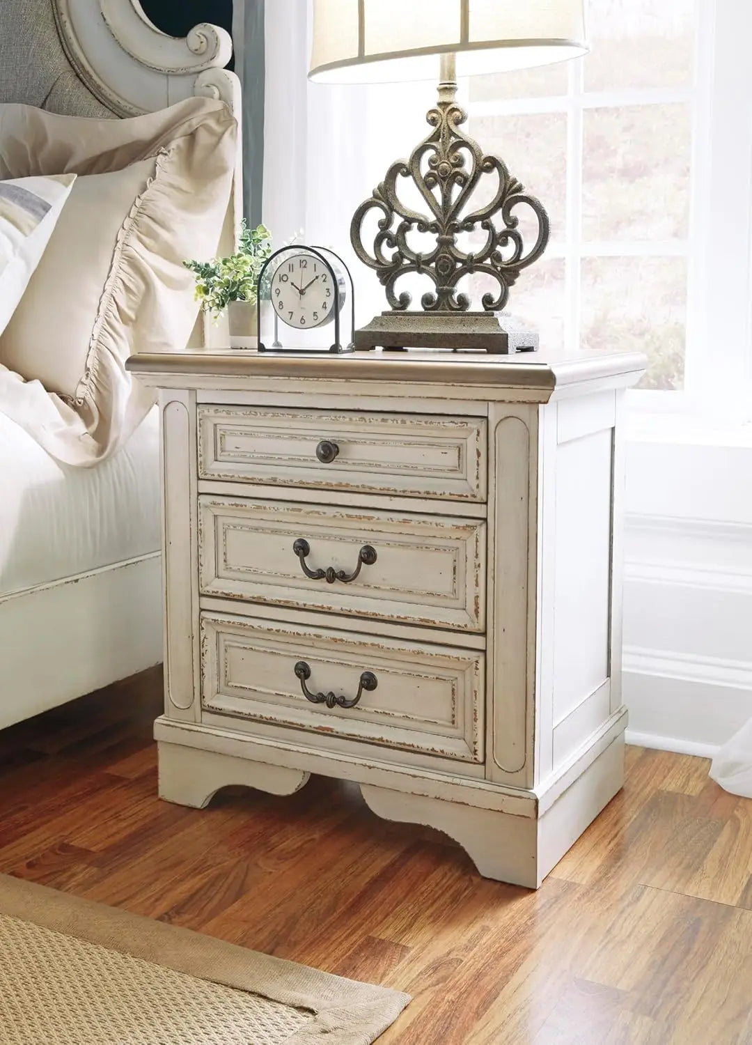 Realyn French Country 3-Drawer Nightstand with Charging Station