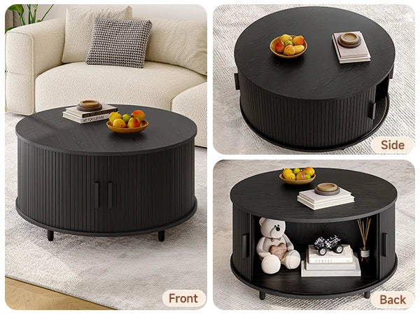 Oakridge Fluted Round Coffee Table with Hidden Storage