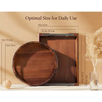 Acacia Wood Serving Tray with Metal Handles