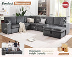 130" Sofa Bed, Sleeper Sofa, Pull Out Sleeper Couch with Storage, Convertible 6-Seater Sofa Bed for Living Room,, Customized