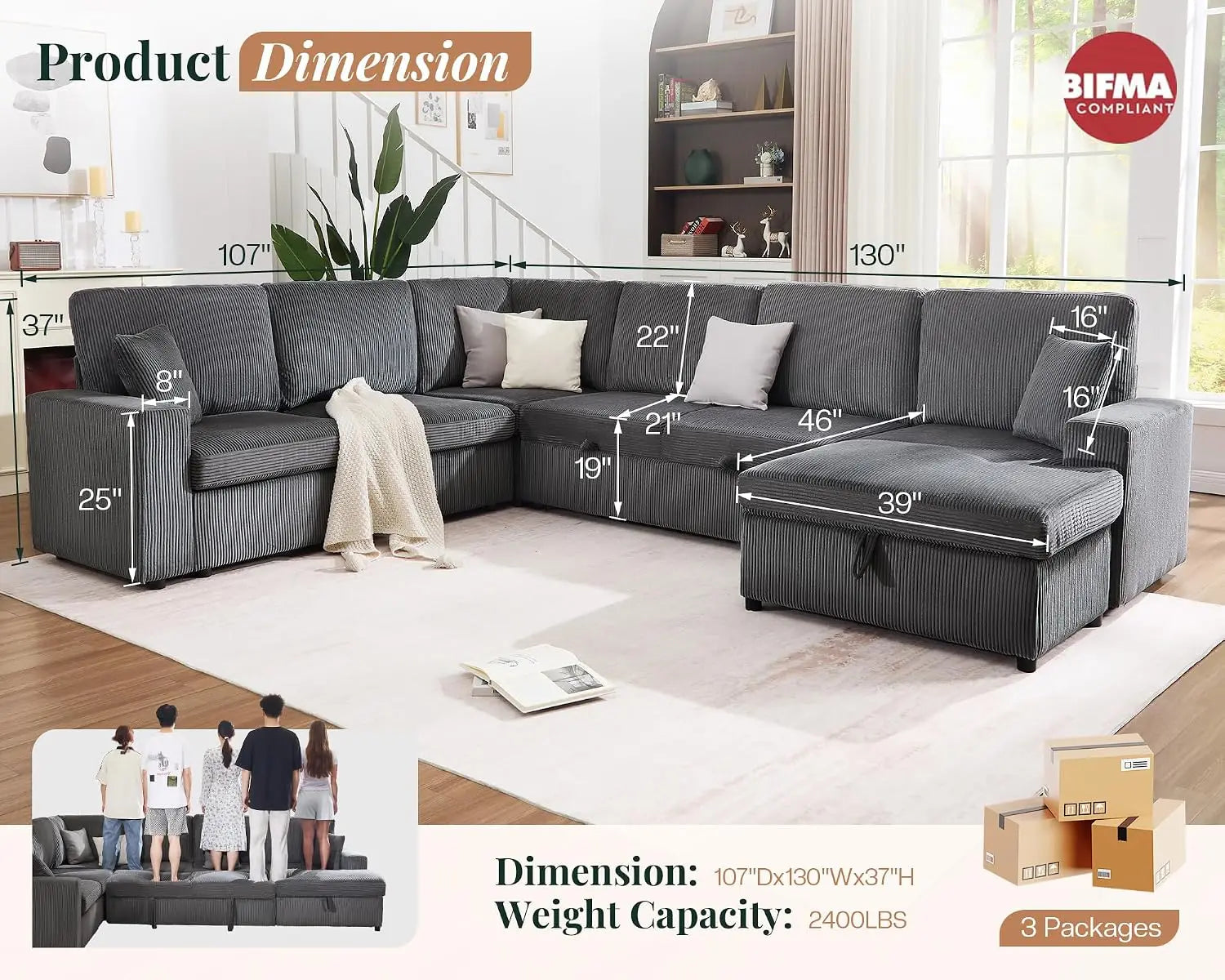 130" Sofa Bed, Sleeper Sofa, Pull Out Sleeper Couch with Storage, Convertible 6-Seater Sofa Bed for Living Room,, Customized