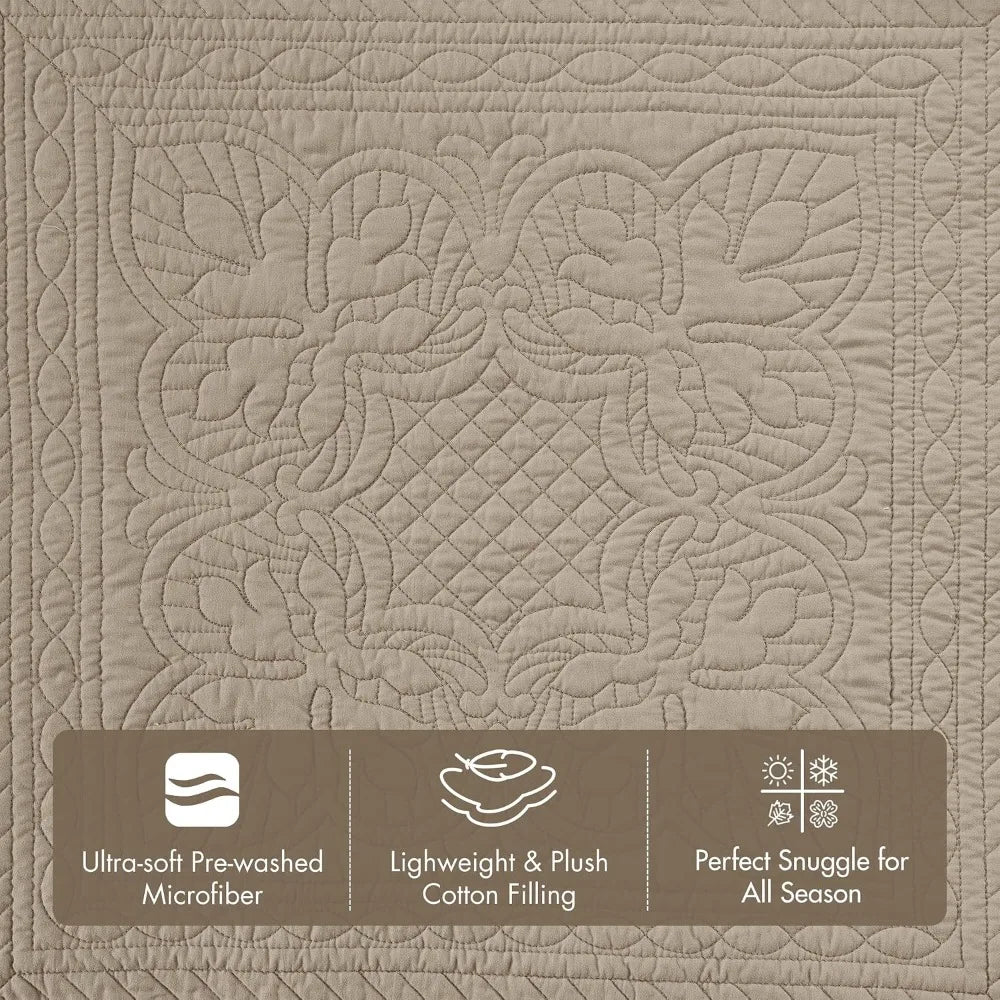 All Season Cotton-Filled Daybed Cover Set with Quilted Design, Scallop Edge, and Coastal Decor Pillows