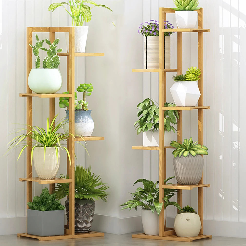 Vertical Bamboo Plant Stand – 5/6 Tier Indoor & Outdoor Display Shelf