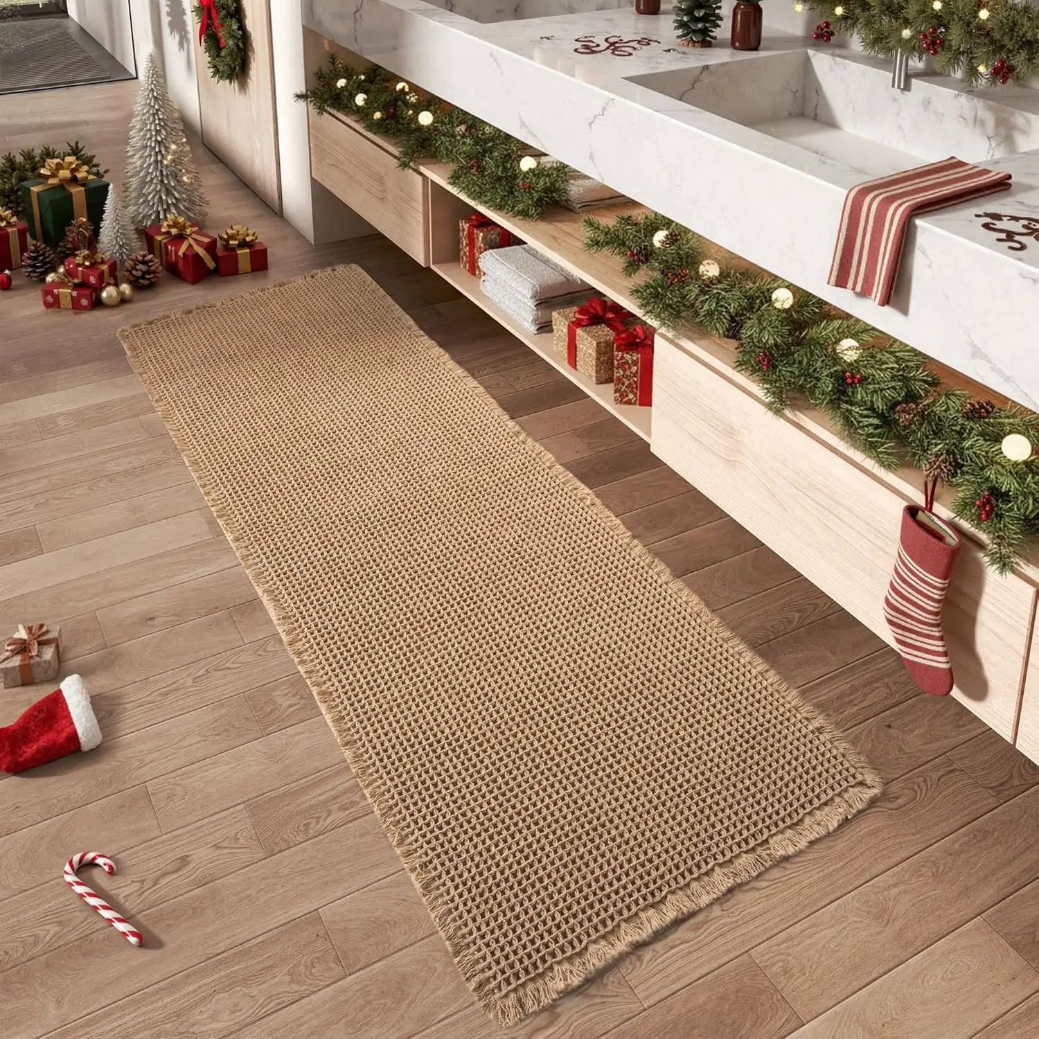 Haven Waffle Tassel Bath Rug Set