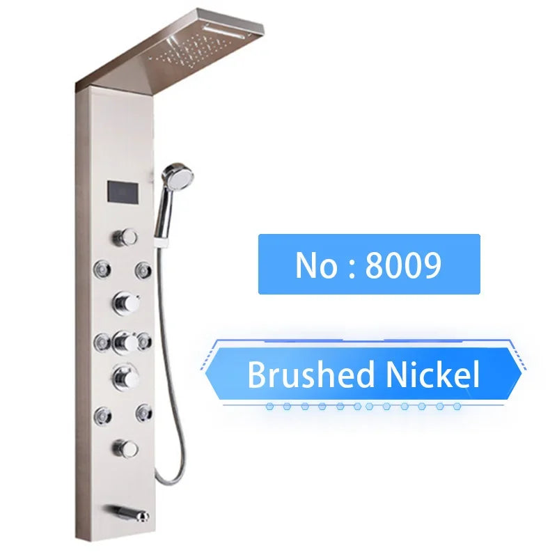 Cascade Luxe LED Shower Panel System with Digital Temperature Display & SPA Massage Jets