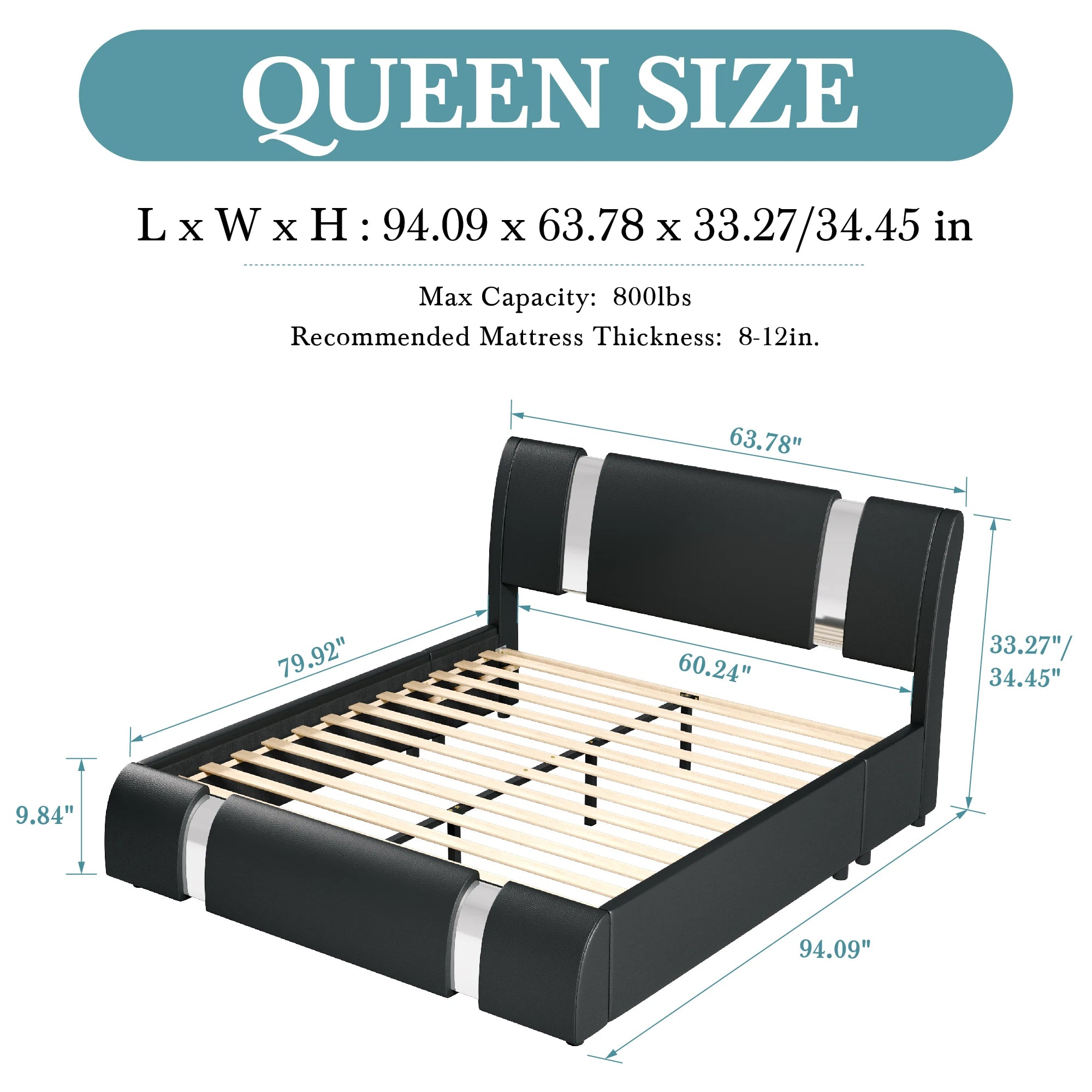 Ironcrest Modern Faux Leather Platform Bed Frame