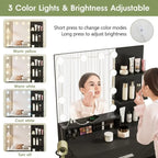Black Lighted Vanity Desk with Mirror, Storage & Charging Station
