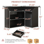 L-Shaped Corner Bar Cabinet with Fridge Space, LED Lights, Wine Storage & Charging Station