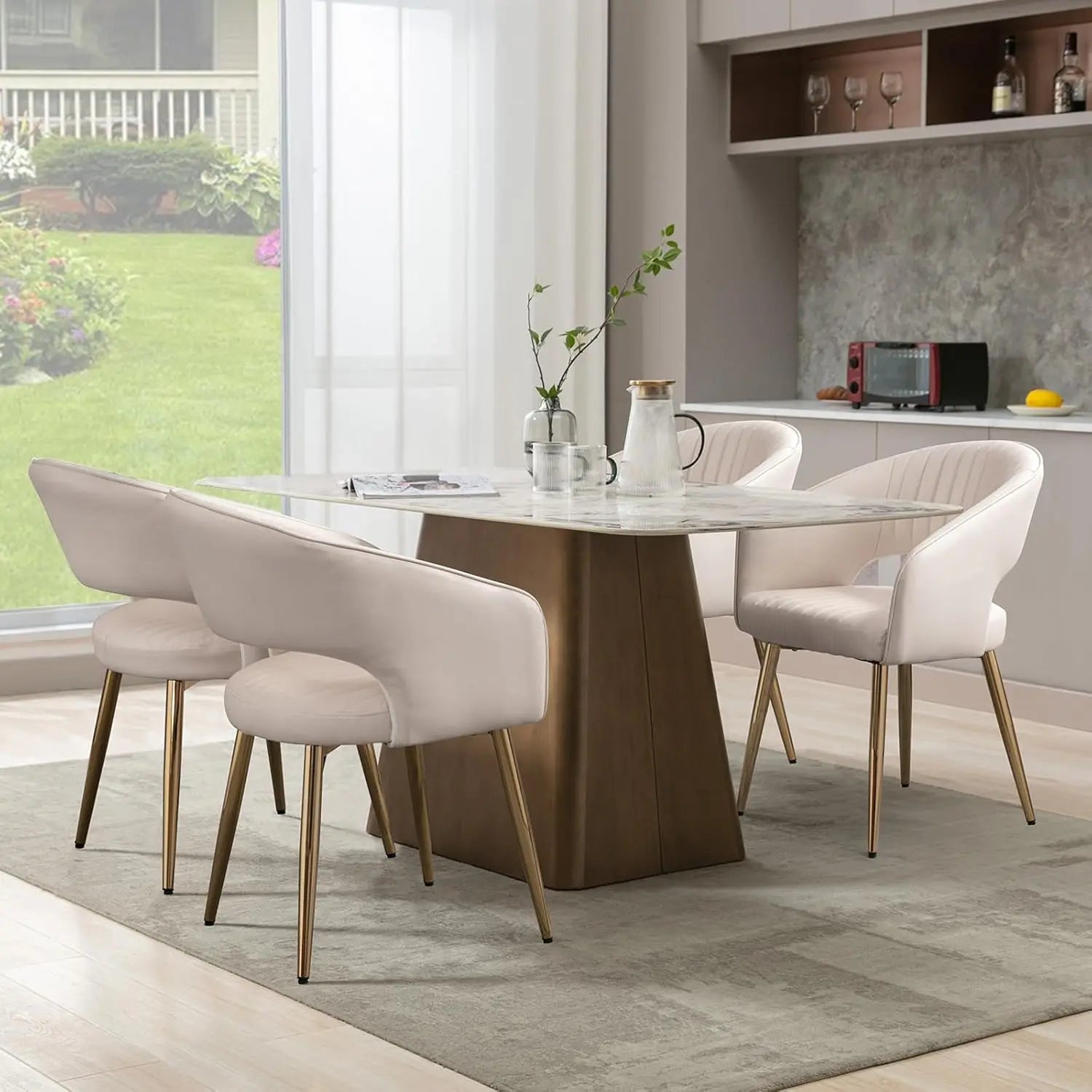 Luxe Haven Cream Faux Leather Dining Chairs with Gold Legs
