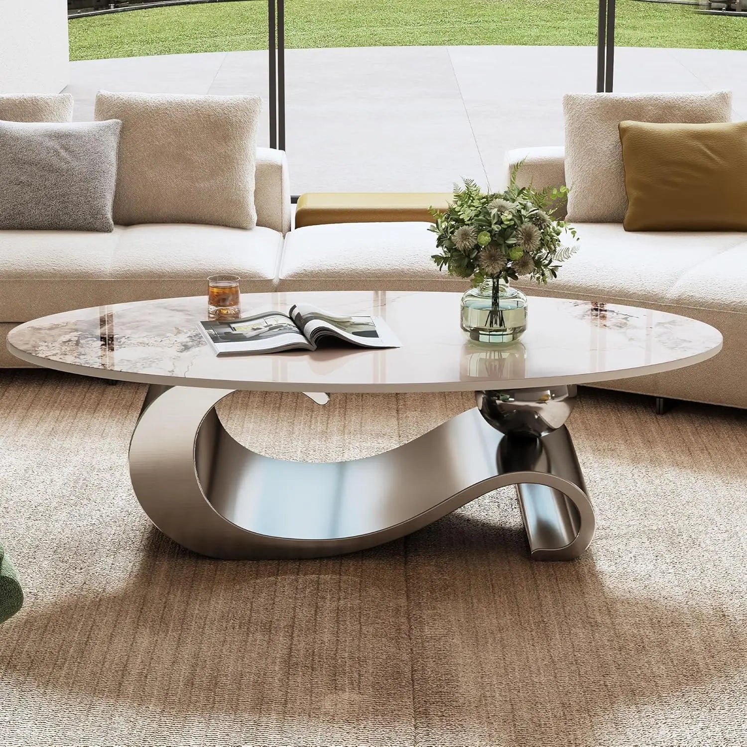 Havencrest Oval Faux Marble Coffee Table