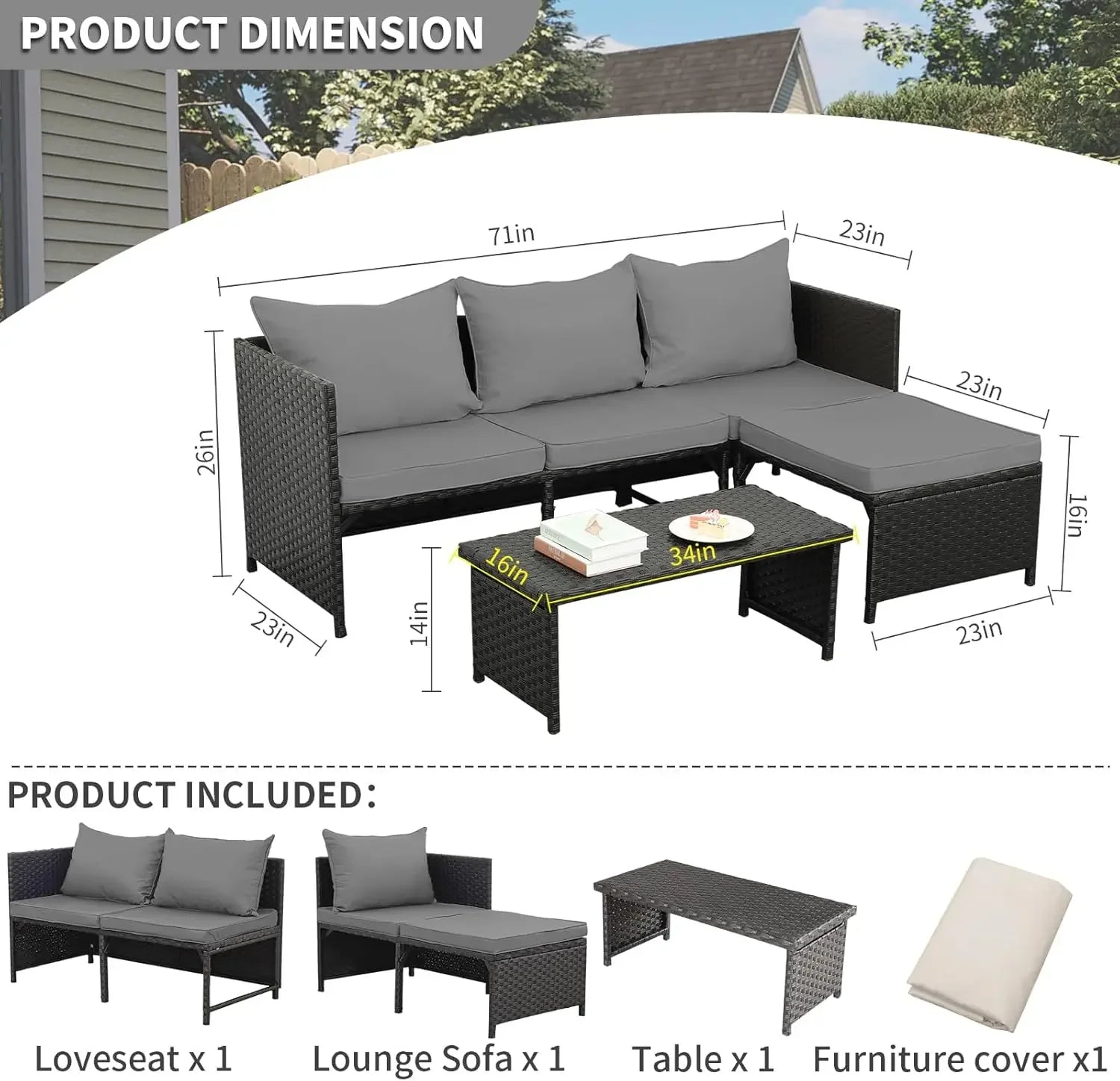 Aspen Grove 3-Piece Wicker Patio Conversation Set