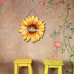 Welcome Wood Door Hanger 12 Inch Large Wooden Flower Sign, Inspirational Wall Porch Art, Summer Fall Front Door Wreath, Indoor
