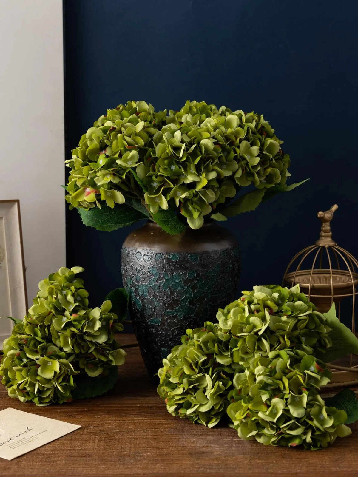 MEHELANY 1pc Light Green Artificial Hydrangea Flower, Realistic Silk High-Quality Artificial Flower, Suitable For DIY Wedding Bouquet, Party, Autumn Home Living Room Kitchen Garden Hotel Office Decoration,  Thanksgiving Harve