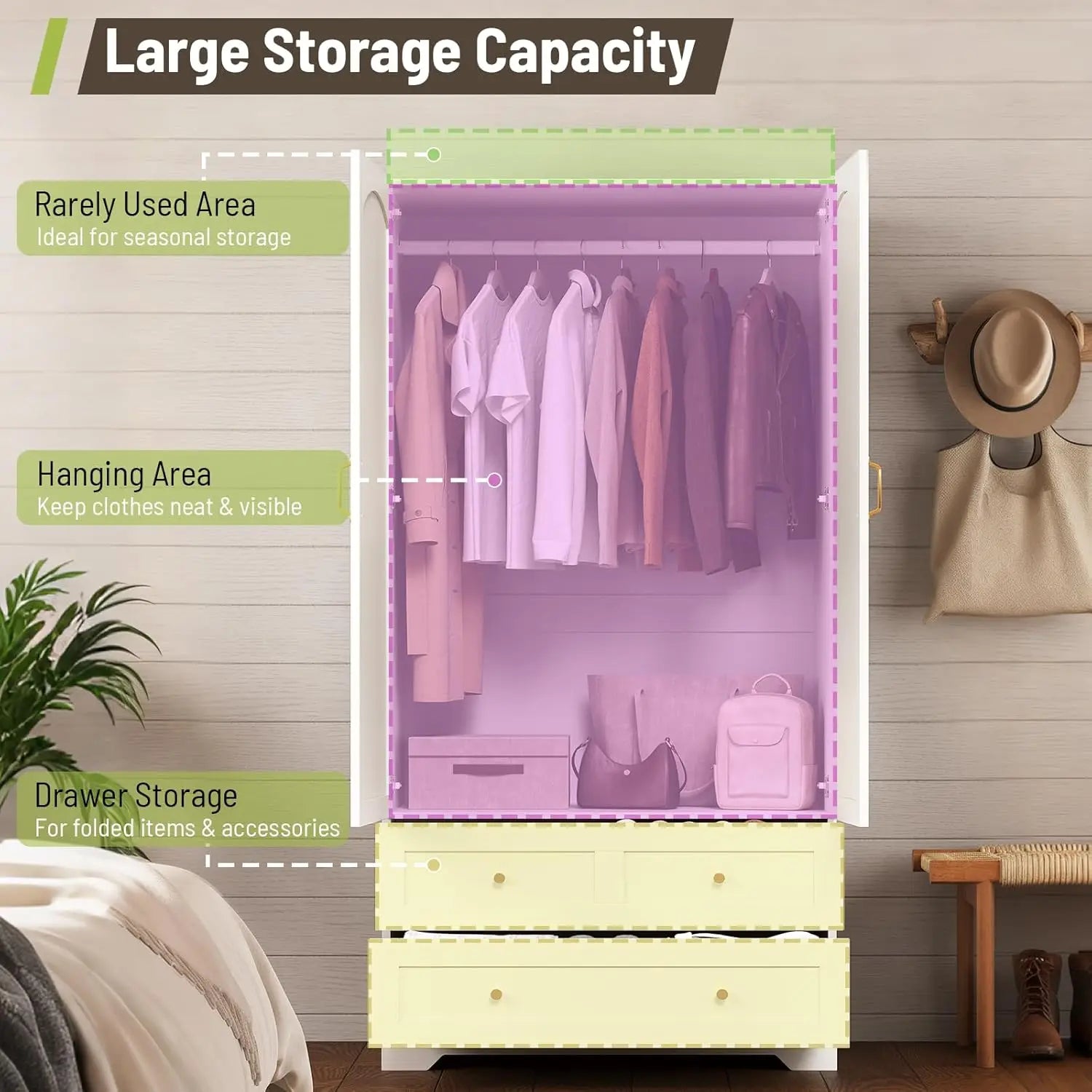 Haven Ridge Manor Wardrobe Armoire with Full-Length Mirror