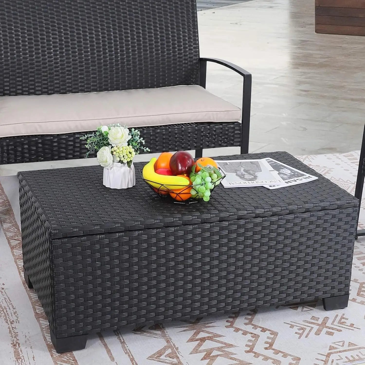 Woven Patio Coffee Table with Hidden Storage