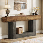 Tribesigns 160 cm Console Table, Farmhouse 2-Tier Entryway Table with U-Shaped Base, Narrow Wood Sofa Table Behind Couch Table