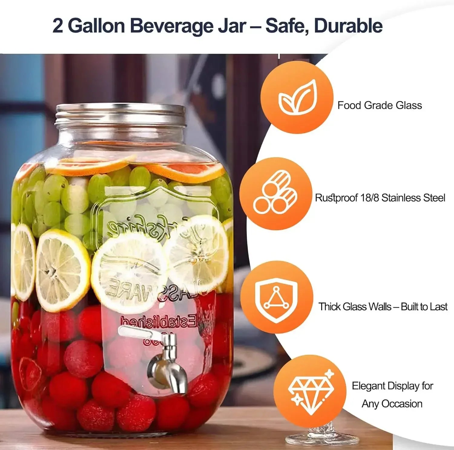 Haven Ridge Entertain 2-Gallon Glass Beverage Dispenser Set – 2 Piece
