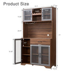 Coffee Bar & Pantry Cabinet with Wine Storage, LED Lights & Charging Station