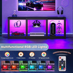 58" Wooden Modern LED TV Console With RGB Lights & Adjustable Glass Shelves Fits 65/70 Inch TV, Custom