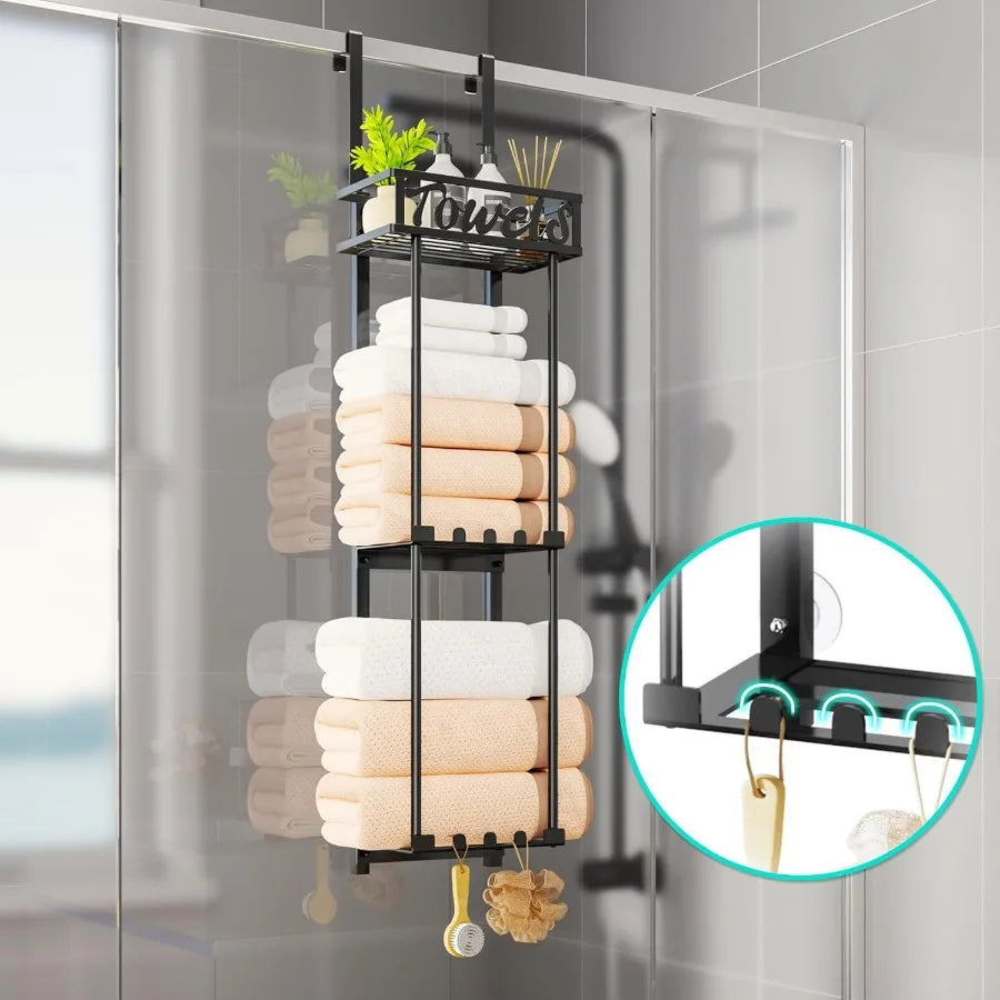 HavenHarbor Over-the-Door & Wall-Mounted Towel Rack with Storage Shelf