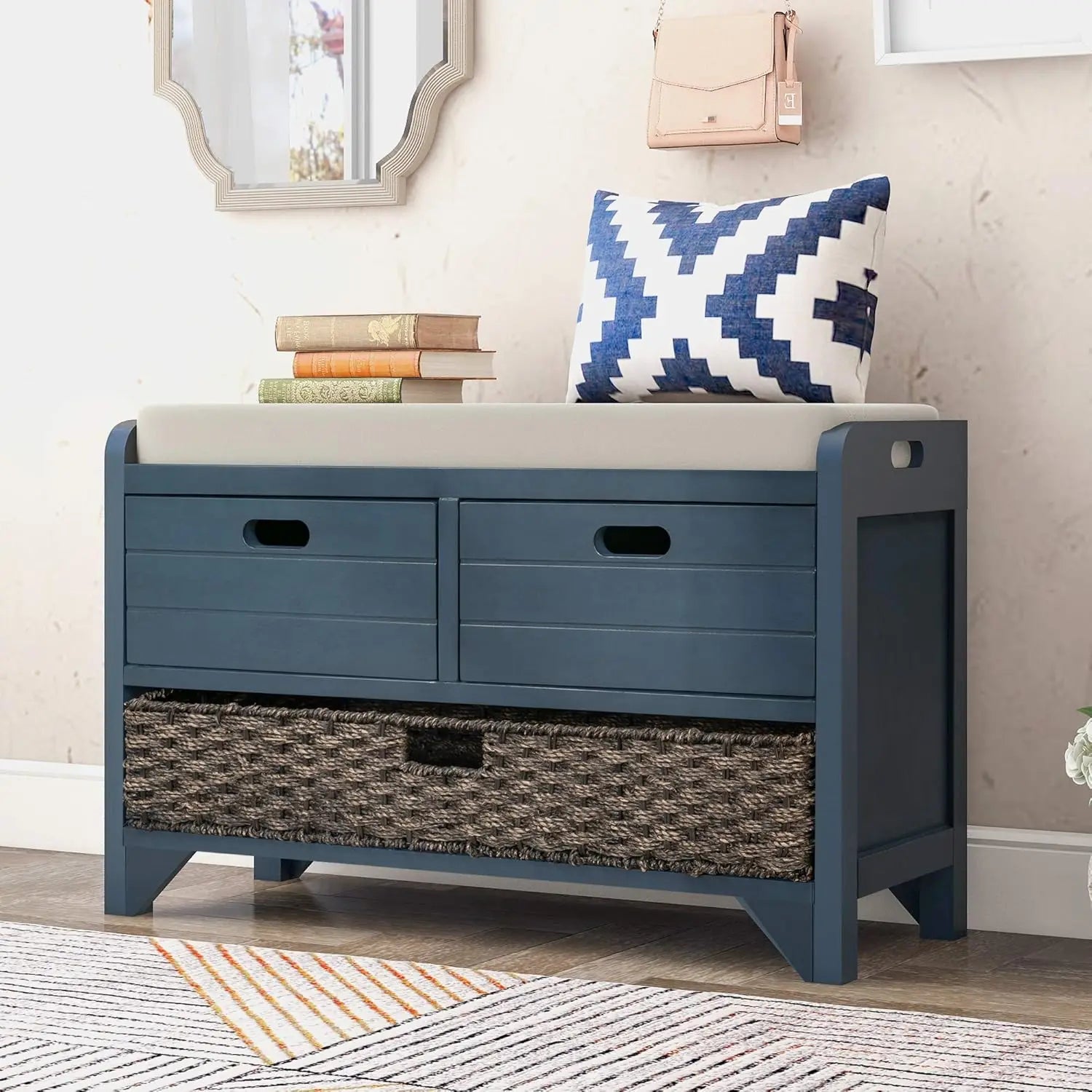 Willow Haven Farmhouse Storage Bench Ottoman