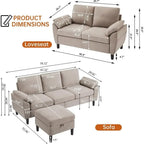 Beige Sectional Sofa & Loveseat Set with Storage Ottoman