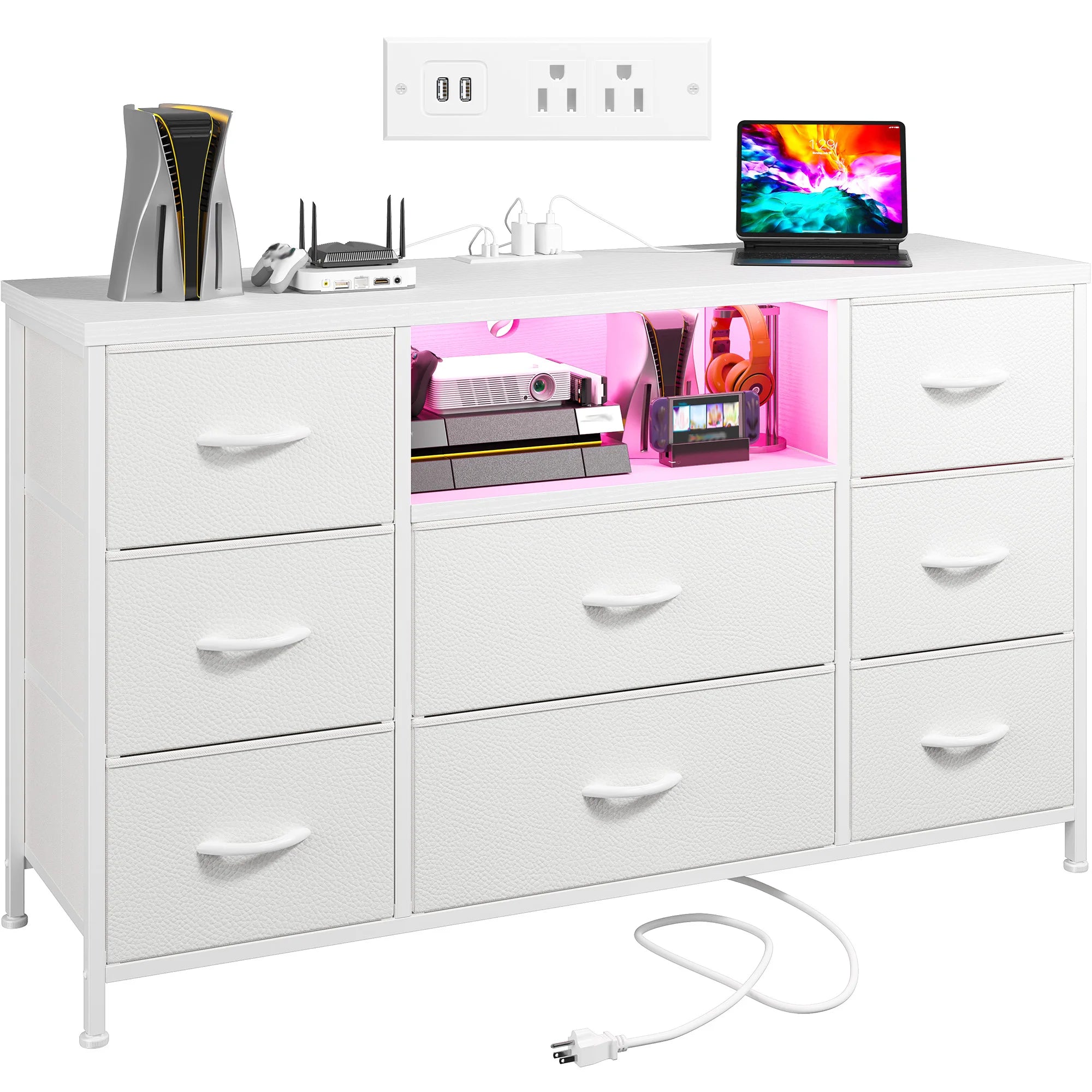 Haven Ridge LED Media Dresser with Charging Station – Fits TVs up to 55 Inches