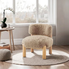 Mushroom Finish Accent Chair Fur Fabric Wooden Legs Curved Backrest Contemporary Primary Living Room For Living, Dining Rooms