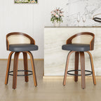Swivel Bar Stools, Modern Wood Frame with Rattan Back, PU Leather Seat for Kitchen Counter & Bar Table - Set of 2