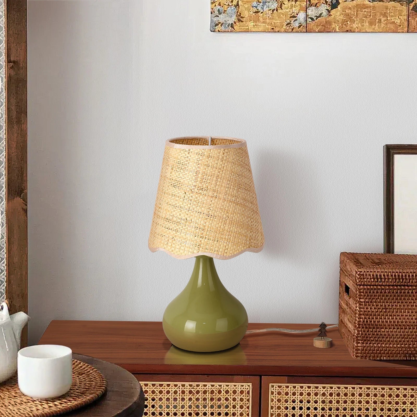 Sagewood Boho Scalloped Rattan Table Lamp
