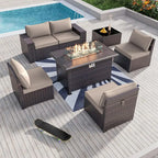 Aspen Ridge 7-Piece Wicker Patio Sectional with Fire Pit Table